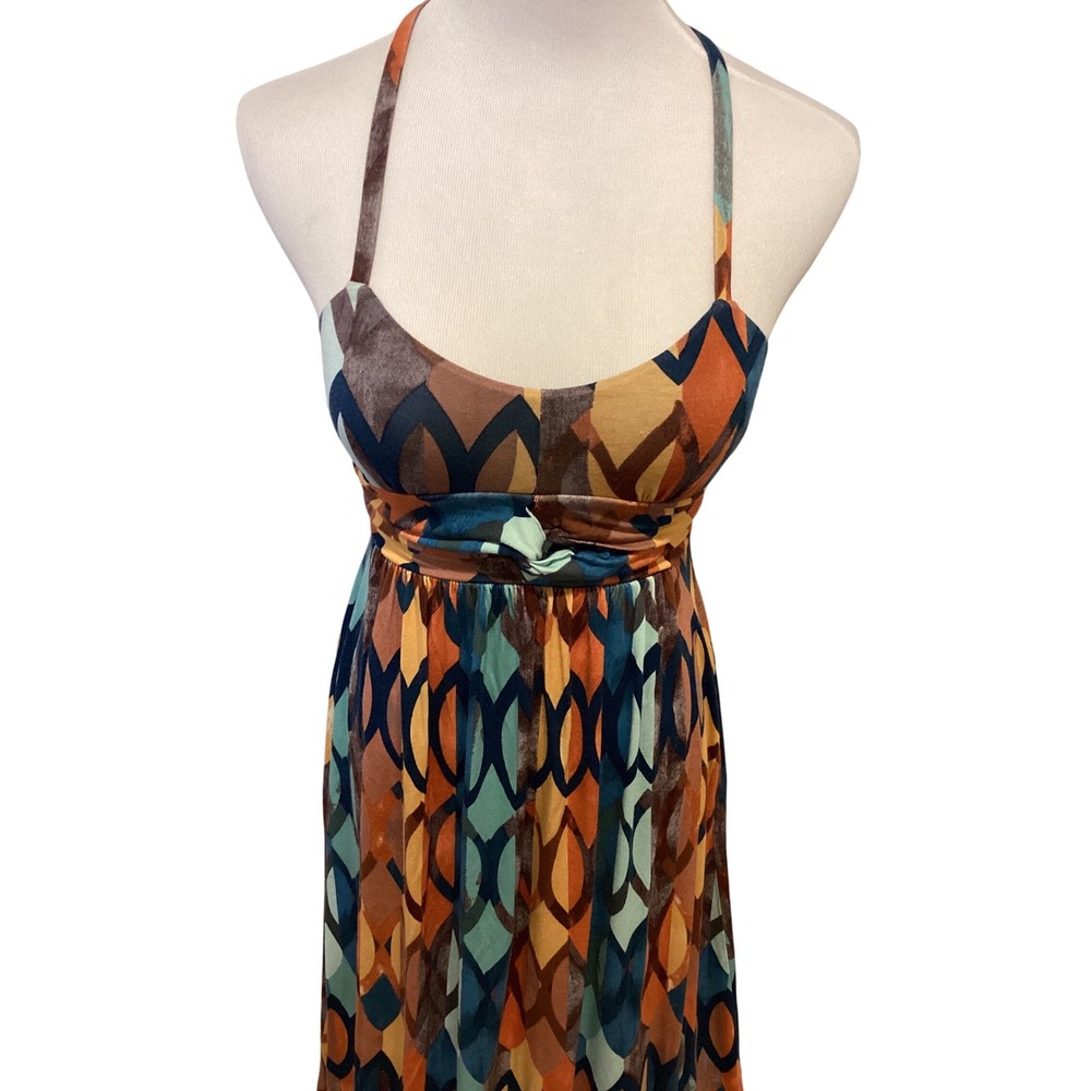 Maeve Anthropologie Geometric Print Halter Maxi Dress Women XXS Petite - Picture 2 of 6